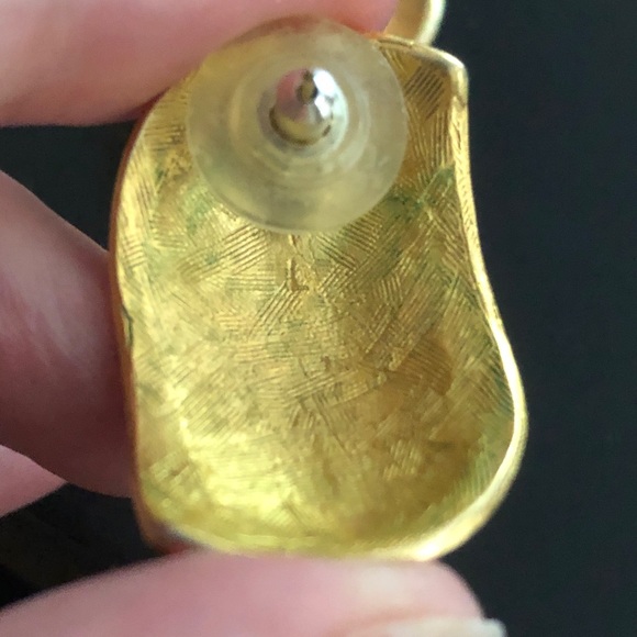 Brushed Goldtoned Wide Half-hoop Earrings - Picture 5 of 7